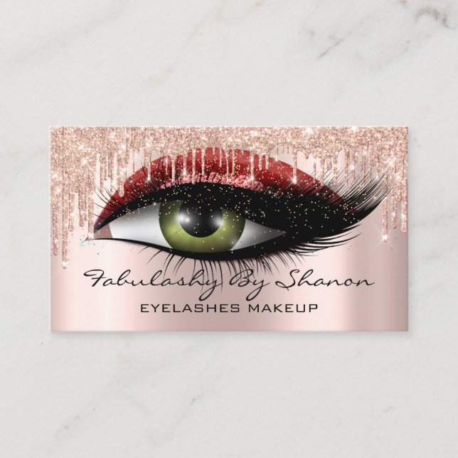 Makeup Artist Eyelashes Glitter Drips Rose Ruby Business Card (Front)