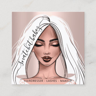 Makeup Artist Eyelashes Hair Brows Rose White Face Square Business Card