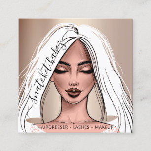 Makeup Artist Eyelashes Hair Brows Rose White Squa Square Business Card