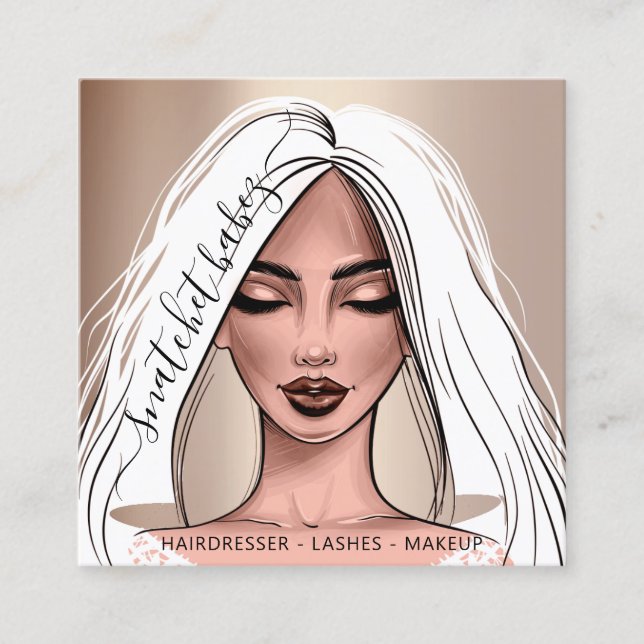 Makeup Artist Eyelashes Hair Brows Rose White Squa Square Business Card (Front)