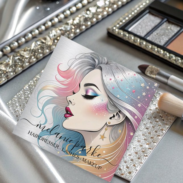 Makeup Artist Eyelashes QR Code Silver Square Business Card (Creator Uploaded)