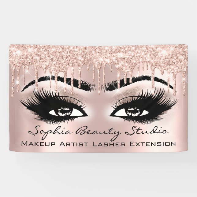 Makeup Artist Eyelashes Rose Drips Blush Glitter Banner (Horizontal)
