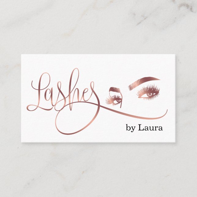 Makeup artist Eyelashes Rose Gold Beauty Salon Eye Business Card (Front)