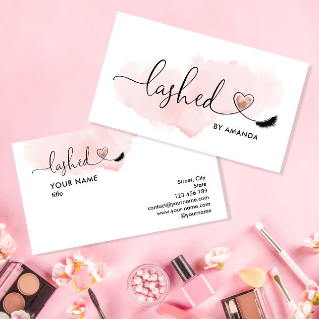 Makeup Artist  Eyes Lashes Blush Pink Watercolor Business Card (Creator Uploaded)