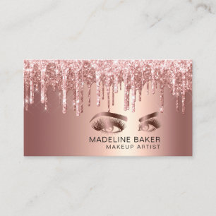 Makeup Artist  Eyes Lashes Dripping Rose Gold Business Card