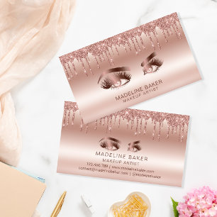 Makeup Artist  Eyes Lashes Dripping Rose Gold Business Card