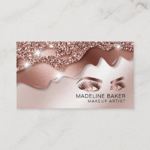 Makeup Artist  Eyes Lashes Dripping Rose Gold Business Card
