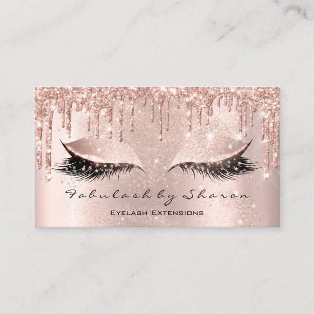 Makeup Artist Eyes Lashes Glitter Drips Rose Powde Business Card (Front)