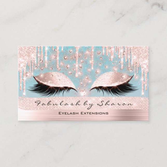 Makeup Artist Eyes Lashes Glitter Drips Rose Spark Business Card (Front)