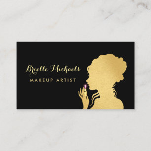 Makeup Artist Faux Gold Woman Pink Glitz Lipstick Business Card