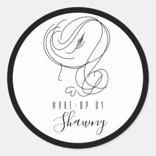 Makeup Artist Feminine Line Art Woman Hand Drawn Classic Round Sticker