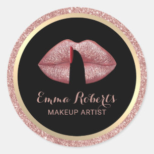 Makeup Artist Finger on Lips Rose Gold Salon Classic Round Sticker