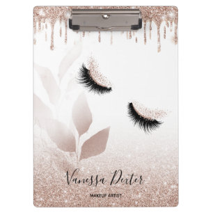 Makeup Artist Floral Lashes Spark Drips Rose Gold Clipboard