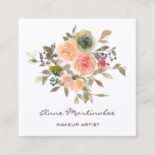 Makeup Artist Floral Watercolor Boho Square Business Card