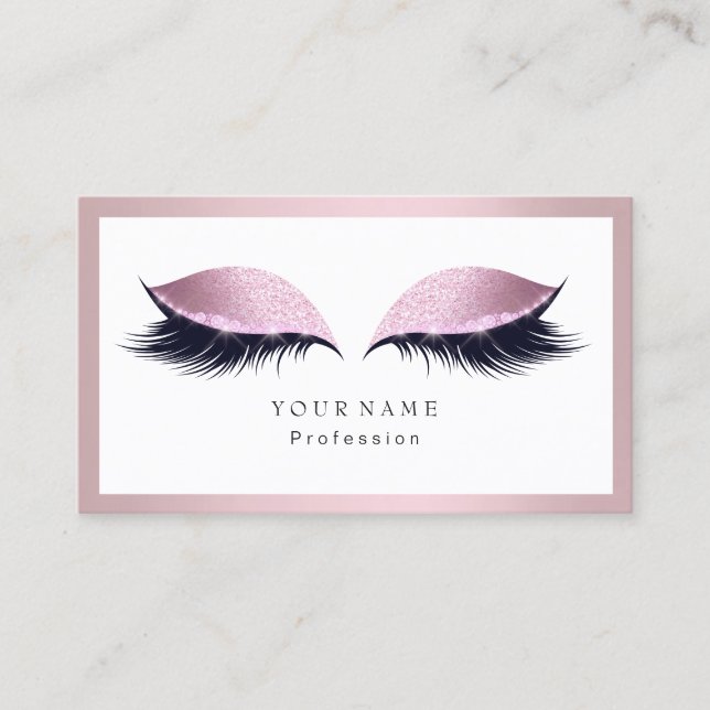 Makeup Artist Frame Glitter Eye Lashes Pink Business Card (Front)