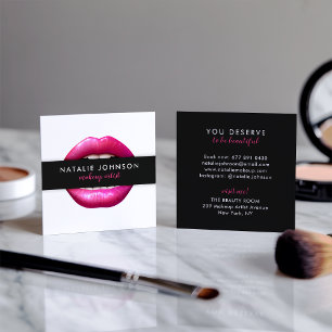 Makeup artist fuchsia lips modern white beauty square business card