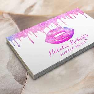 Makeup Artist Girly Pastel Drips Pink Lips Salon Business Card