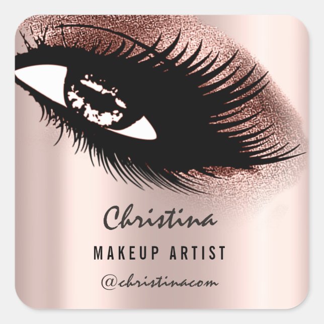 Makeup Artist Glitter Eyelashes Rose Gold Square Sticker (Front)