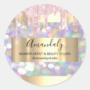 Makeup Artist Glitter Gold Framed Spark Glitter Bu Classic Round Sticker