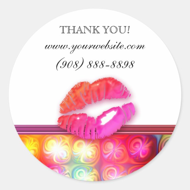 Makeup Artist Glossy Lips Colourful Lights Classic Round Sticker (Front)