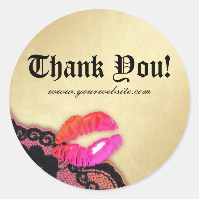 Makeup Artist Glossy Lips N Lace Pink Orange Gold Classic Round Sticker (Front)