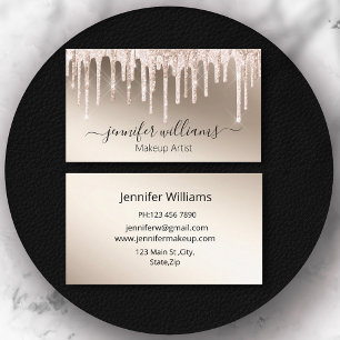 makeup artist, gold dripping glitters modern chic business card
