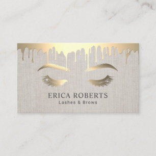 Makeup Artist Gold Drips Lashes Salon Classy Linen Business Card