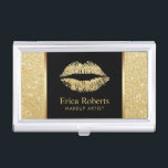 Makeup Artist Gold Glitter Lips Beauty Salon Business Card Holder<br><div class="desc">Makeup Artist Gold Glitter Lips Modern Beauty Salon Business Card Holder.</div>