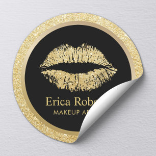 Makeup Artist Gold Glitter Lips Beauty Salon Classic Round Sticker