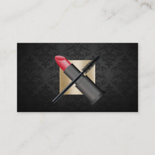 Makeup Artist Gold Label Elegant Black Damask Business Card