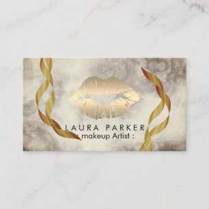 Makeup artist gold lips marble Decorate Beautician Business Card