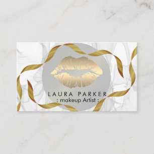 Makeup artist gold lips marble Decorate Beautician Business Card