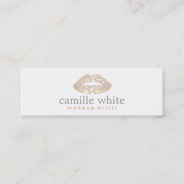 Makeup Artist Gold Lips Mini Business Card (Front)