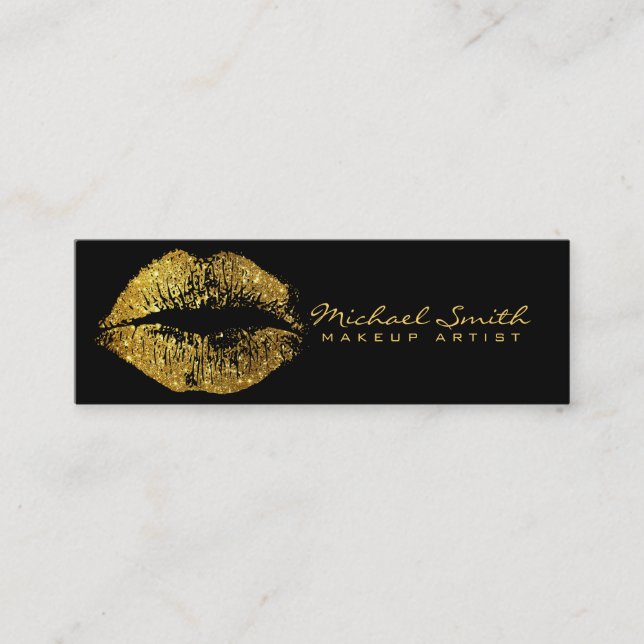 Makeup Artist Gold Lips Mini Business Card (Front)