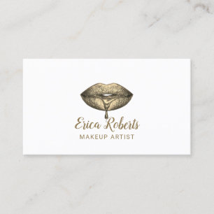Makeup Artist Gold Lips Minimalist Beauty Salon Business Card