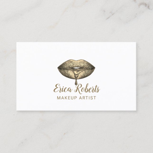 Makeup Artist Gold Lips Minimalist Beauty Salon Business Card (Front)