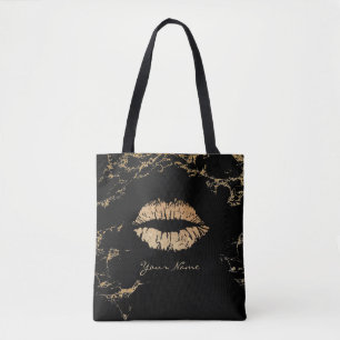 Makeup Artist Gold Lips Modern Black & Gold Marble Tote Bag