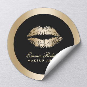 Makeup Artist Gold Lips Modern Black & Gold Salon Classic Round Sticker
