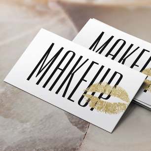 Makeup Artist Gold Lips Modern Black & White Business Card