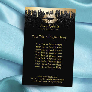 Makeup Artist Gold Lips Modern Drips Black Glitter Flyer