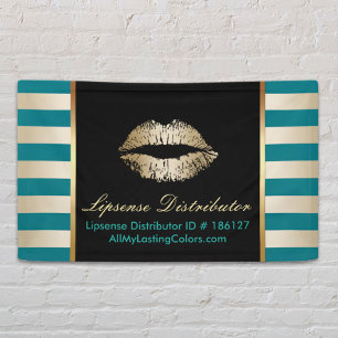Makeup Artist Gold Lips Modern Teal & Gold Stripes Banner
