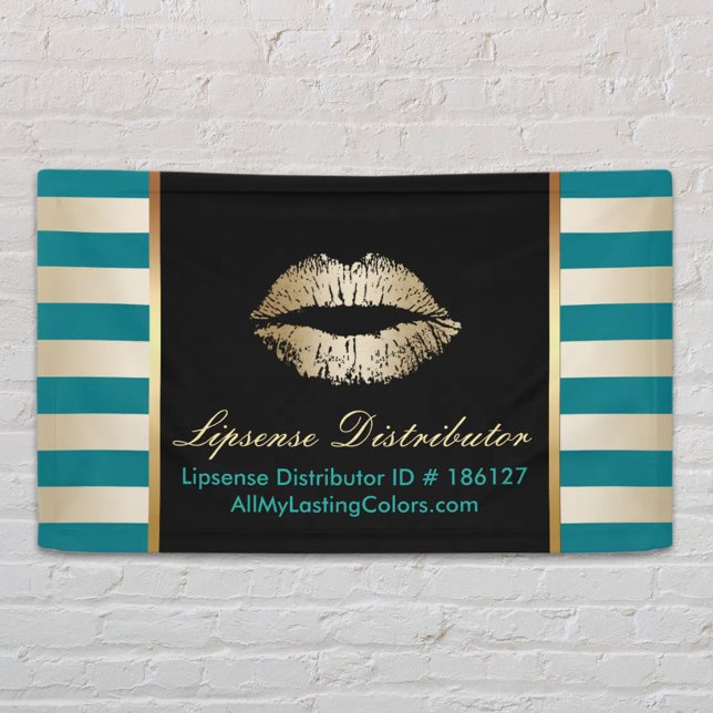 Makeup Artist Gold Lips Modern Teal & Gold Stripes Banner (Creator Uploaded)
