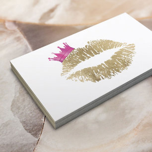 Makeup Artist Gold Lips Pink Crown Beauty Salon Business Card