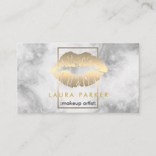 Makeup artist gold lips salon beautician marble business card