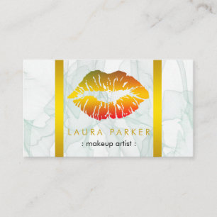 Makeup artist gold lips salon beautician marble business card