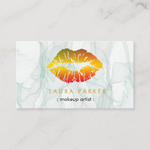 Makeup artist gold lips salon beautician marble business card