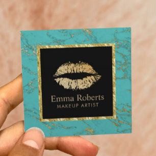 Makeup Artist Gold Lips Salon Trendy Turquoise Square Business Card