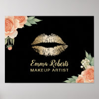 Makeup Artist Gold Lips Vintage Floral Salon