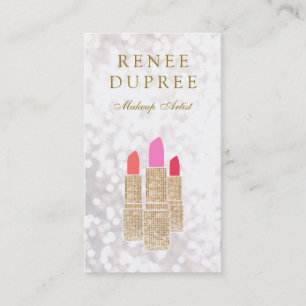 Makeup Artist Gold Lipstick Bokeh Beauty Business Card