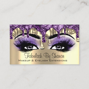 Makeup Artist Gold Purple Drips Eyes Lashes Business Card